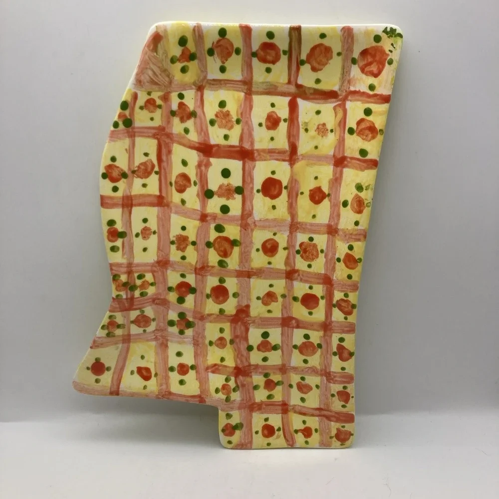 Bright Mississippi Shaped Ceramic Trinket Tray Yellow Orange Flowers